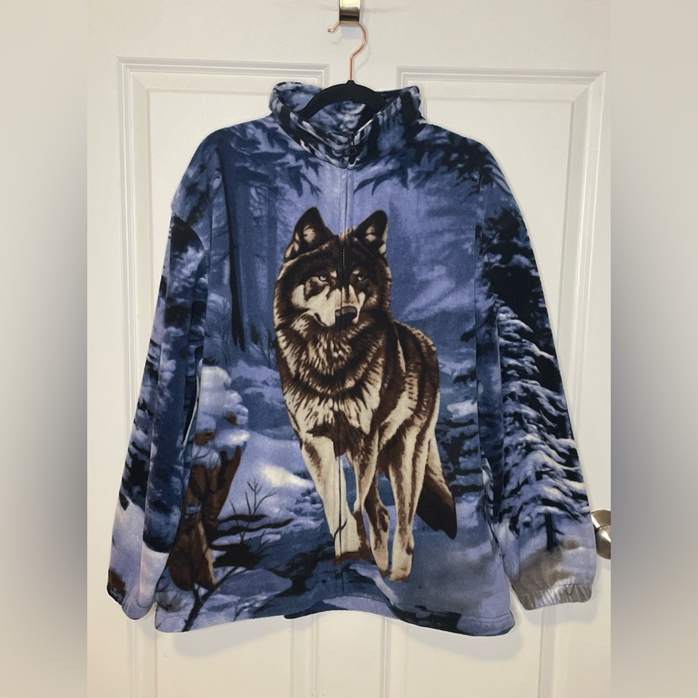 Trail Crest Wolf Allover Print Fleece Hoodie Jacket Full Zip XL